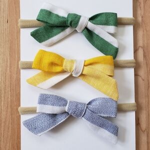3 NEW Handmade Cotton Newborn/ Toddler Bows Headband set